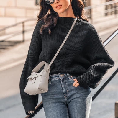 Women's Onyx Rib Bishop Sleeve Sweater - Cupshe 1 Women's Onyx Rib Bishop Sleeve Sweater - Cupshe