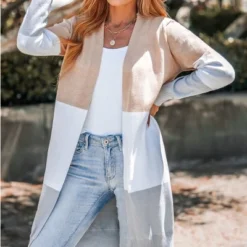 Women's Colorblock Open-Front Longline Cardigan - Cupshe -BLAZER GUEST 275c13d3 2aba 4152 b1c5 04ea5c18e2a1