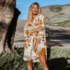 Women's Long Sleeve Floral Buttoned Shirt Dress- Cupshe -Orange/White