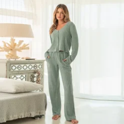 Women's Ribbed Knit Long Sleeve Top & Pants Pajama Set - Cupshe -BLAZER GUEST 29ee9751 c692 4ee1 95a4 ba3fb146ac89