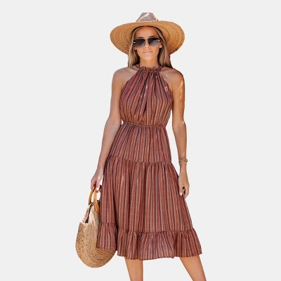 Women's Striped Ruffled Midi Dress - Cupshe 7 Women's Striped Ruffled Midi Dress - Cupshe - Image 7