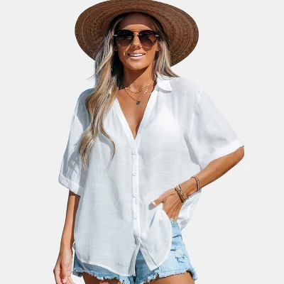 Women's Button-Front Cover Up Shirt - Cupshe 6 Women's Button-Front Cover Up Shirt - Cupshe - Image 6