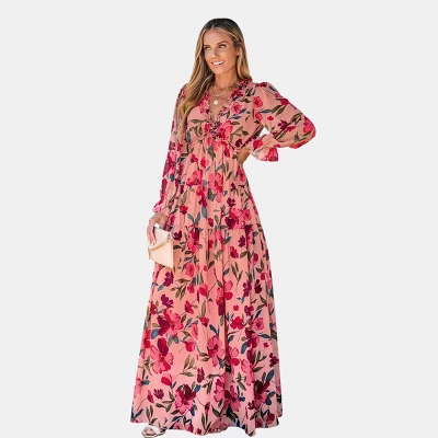 Women's Floral Print Ruffled Maxi Dress - Cupshe 1 Women's Floral Print Ruffled Maxi Dress - Cupshe