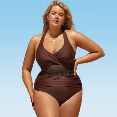 Women's Plus Size Mesh Cross Back One Piece Swimsuit -Cupshe 3 Women's Plus Size Mesh Cross Back One Piece Swimsuit -Cupshe - Image 3