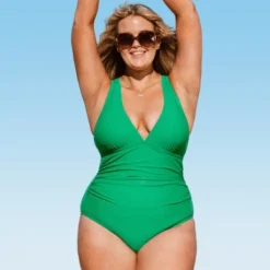 Women's Plus Size One Piece Swimsuit Deep V Neck Ruched Self Tie Bathing Suit -Cupshe - Green -BLAZER GUEST 2edbe3ed 7562 4ba5 bd57 6626610a0da0