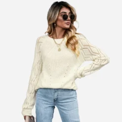 Women's Cutout Raglan Long Sleeve Sweater - Cupshe -White -BLAZER GUEST 2f3d01ca 3674 4b0e aaa2 67fa1d70527b