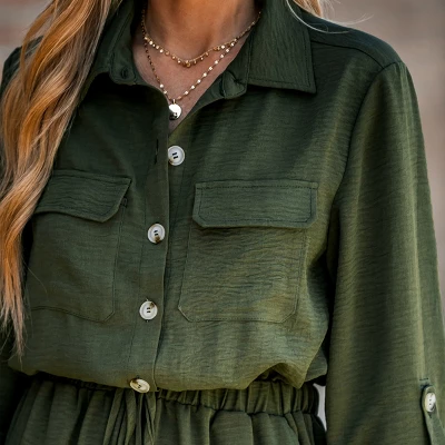 CUPSHE Women's Dark Forest Green Button-Front Jumpsuit 2 CUPSHE Women's Dark Forest Green Button-Front Jumpsuit - Image 2