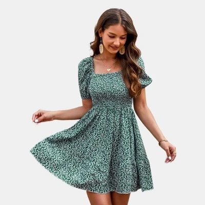 Women's Floral Smocking Square Neck Mini Dress - Cupshe 4 Women's Floral Smocking Square Neck Mini Dress - Cupshe - Image 4
