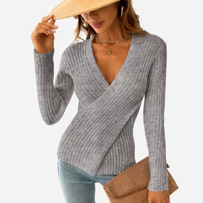 Women's Ribbed Surplice Wrap Sweater - Cupshe 4 Women's Ribbed Surplice Wrap Sweater - Cupshe - Image 4