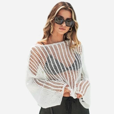 Women's Sheer Crochet Swim Cover Up Top - Cupshe 6 Women's Sheer Crochet Swim Cover Up Top - Cupshe - Image 6