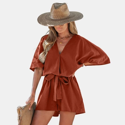Women's Belted Surplice Short Romper - Cupshe 7 Women's Belted Surplice Short Romper - Cupshe - Image 7