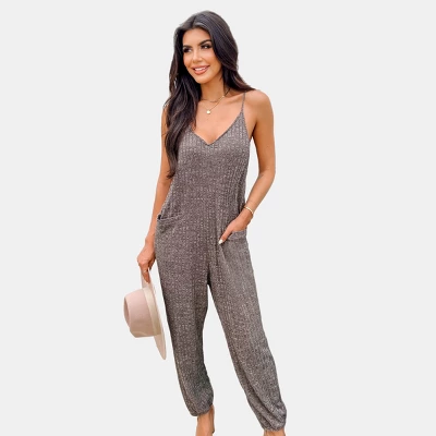 Women's Rib Knit V-Neck Jogger Jumpsuit - Cupshe 5 Women's Rib Knit V-Neck Jogger Jumpsuit - Cupshe - Image 5