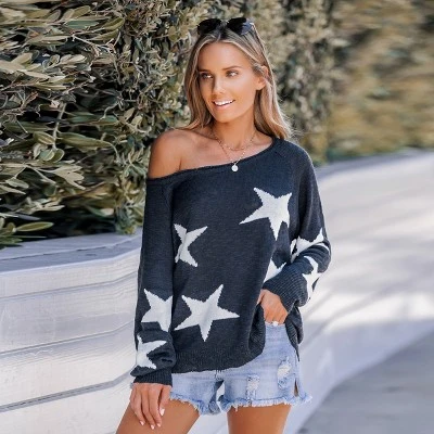Women's Star Print One-Shoulder Sweater - Cupshe 2 Women's Star Print One-Shoulder Sweater - Cupshe - Image 2