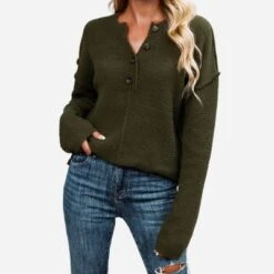 Women's Textured Half-Button Drop Shoulder Sweater -Cupshe -BLAZER GUEST 3419869f 523c 4668 a7db 3916e458152d