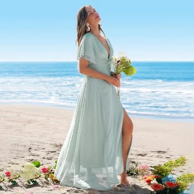 Women's Ethereal Mint Polka Dot Beach Wedding Dress - Cupshe 3 Women's Ethereal Mint Polka Dot Beach Wedding Dress - Cupshe - Image 3