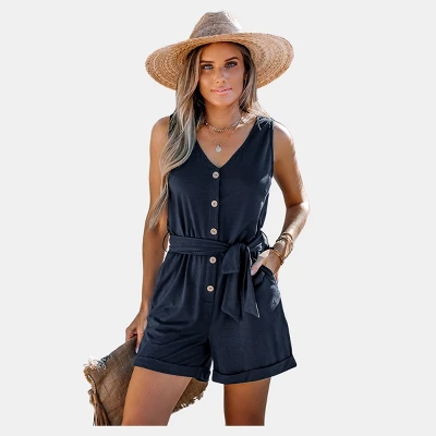 Women's Belted V-Neck Sleeveless Romper -Cupshe 5 Women's Belted V-Neck Sleeveless Romper -Cupshe - Image 5