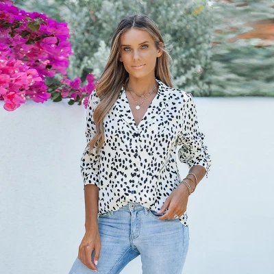 Women's Long Sleeve Shirts Blouse Animal Print Tops - Cupshe -White/Black 1 Women's Long Sleeve Shirts Blouse Animal Print Tops - Cupshe -White/Black