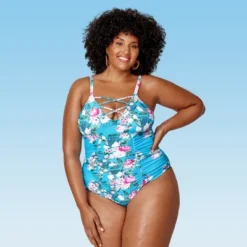 Women's Plus Size Floral Strappy V Neck One Piece Swimsuit - Cupshe-Blue -BLAZER GUEST 36b187bc 2330 4219 a115 c0135c11ca21