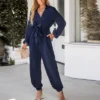 Women's Belted Jogger Jumpsuits - Cupshe