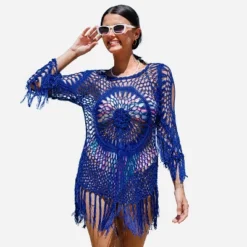 Women's Floral Crochet With Fringe Trim Cover Up Above Knee Length Beachwear- Cupshe -BLAZER GUEST 37f42b1f 98de 490d bb8f 484c89427ba4