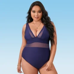 Women's Plus Size V Neck Mesh Sheer One Piece Swimsuit -Cupshe -BLAZER GUEST 39424516 3276 49ff ba63 fcf535a329c8