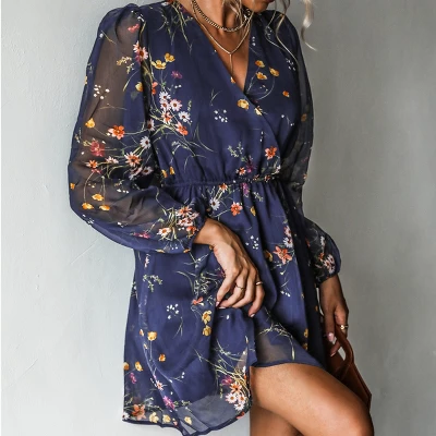 Women's Floral Long Peasant Sleeve Chiffon A-Line Mini Dress - Cupshe 3 Women's Floral Long Peasant Sleeve Chiffon A-Line Mini Dress - Cupshe - Image 3