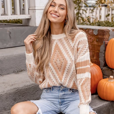 Women's Diamond Stitched Drop Sleeve Sweater - Cupshe 2 Women's Diamond Stitched Drop Sleeve Sweater - Cupshe - Image 2