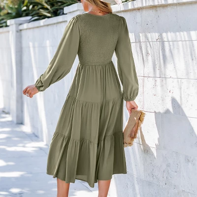 Women's V-Neck Smocked Midi Dress - Cupshe 3 Women's V-Neck Smocked Midi Dress - Cupshe - Image 3