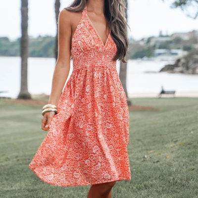 Women's Floral Smocking Halter A Shape Dress - Cupshe 2 Women's Floral Smocking Halter A Shape Dress - Cupshe - Image 2