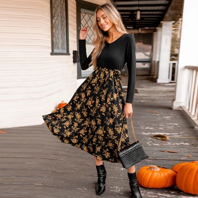 Women's Belted Floral Print Long Sleeve Maxi Dress - Cupshe 1 Women's Belted Floral Print Long Sleeve Maxi Dress - Cupshe