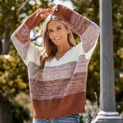 Women's Striped V Neck Drop Sleeve Sweater - Cupshe 3 Women's Striped V Neck Drop Sleeve Sweater - Cupshe - Image 3