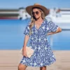 Women's Boho Chic Blue And White Printed Beach Dress - Cupshe