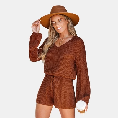 Women's Chunky Knit Drawstring Romper - Cupshe 6 Women's Chunky Knit Drawstring Romper - Cupshe - Image 6