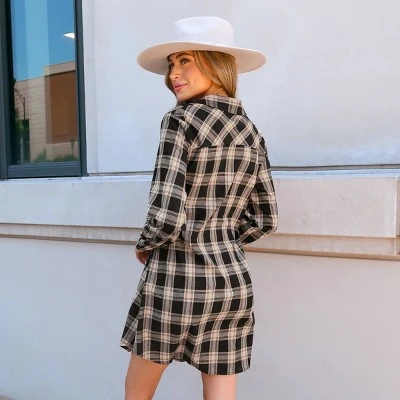 Women's Belted Plaid Mini Shirt Dress - Cupshe 4 Women's Belted Plaid Mini Shirt Dress - Cupshe - Image 4