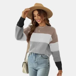 Women's Long Sleeve Colorblock Knit Round Neck Sweater - Cupshe -BLAZER GUEST 40a5a250 7f41 43ac 8b0c 858726b5ea0f
