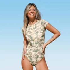 Women's Floral Short Sleeve Rash Guard Zipper Front One Piece Swimsuit - Cupshe -BLAZER GUEST 42d979be 6302 4770 8f0f 7cc2eb6b7407