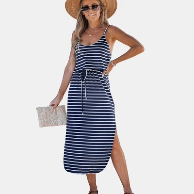Women's Striped Drawstring Waist Midi Dress - Cupshe 8 Women's Striped Drawstring Waist Midi Dress - Cupshe - Image 8