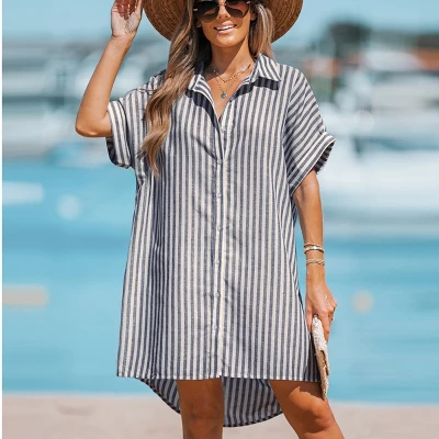 Women's Striped Mini Shirt Dress - Cupshe 6 Women's Striped Mini Shirt Dress - Cupshe - Image 6