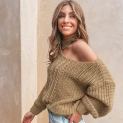 Women's Cable Knit Cutout Mock Neck Sweater - Cupshe