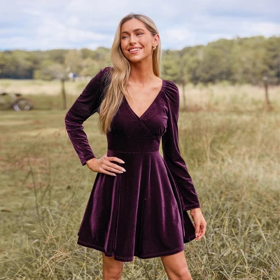 Women's Velvet Overlap Collar Long Sleeves Mini Dress - Cupshe 2 Women's Velvet Overlap Collar Long Sleeves Mini Dress - Cupshe - Image 2
