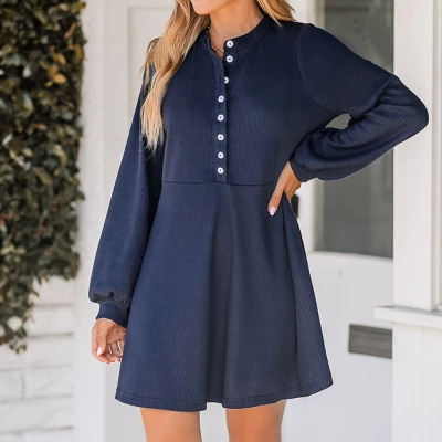 Women's Navy Blue Half-Placket Mini Dress - Cupshe 2 Women's Navy Blue Half-Placket Mini Dress - Cupshe - Image 2