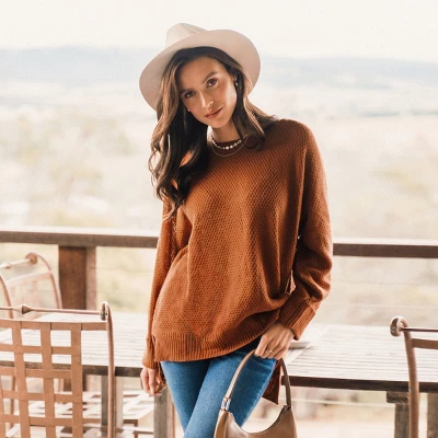 Women's Neutral Split Hem Relaxed Sweater - Cupshe 6 Women's Neutral Split Hem Relaxed Sweater - Cupshe - Image 6