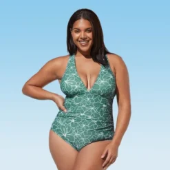 Women's Floral V-neck Shirred Tie Back Plus Size One Piece Swimsuit - Cupshe -BLAZER GUEST 47d53527 bd41 4ca7 b51a fa2f6f80993c