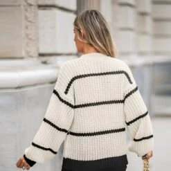 Women's Striped Mock Neck Chunky Knit Sweater - Cupshe -BLAZER GUEST 48bbd109 87ef 4178 b18d 1072735c230d