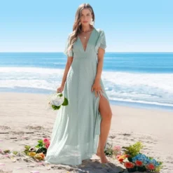 Women's Ethereal Mint Polka Dot Beach Wedding Dress - Cupshe