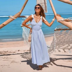 Women's Breezy Striped Maxi Dress For Beach Getaways - Cupshe
