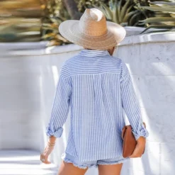 Women's Striped Flap Pocket Dropped Long Sleeve Shirt -Cupshe -BLAZER GUEST 4a504bc4 56df 487b 8cf4 2298c770bc56