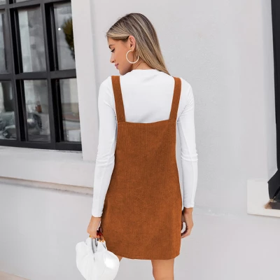 Women's Corduroy Square Neck Overall Dress - Cupshe 3 Women's Corduroy Square Neck Overall Dress - Cupshe - Image 3