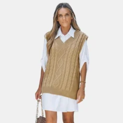Women's Cable Knit V Neck Sweater Vest - Cupshe -BLAZER GUEST 4cfc799f f6fe 42a2 b5d7 df3de1aea197