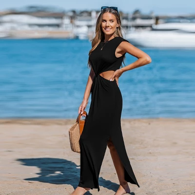 Women's Chic Knotted Cutout Beach Maxi Dress - Cupshe 1 Women's Chic Knotted Cutout Beach Maxi Dress - Cupshe
